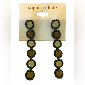Sophia & Kate Statement Long Earrings Simulated Brown Topaz and Yellow Citron